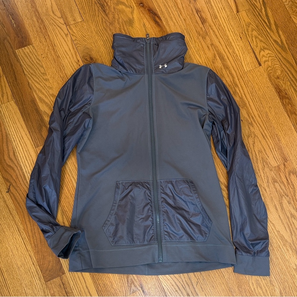 Under Armour Charcoal Gray Fitted Monochrome Zip-up Jacket, M